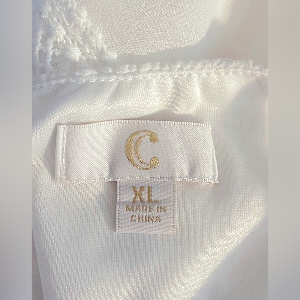 C White Sleeveless Tie Waist A-Line Dress W/ Embroidered Side Details. XL. EUC. - Picture 7 of 9
